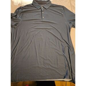 Hickey Freeman Polo Shirt Mens Large Navy Blue Golf Short Sleeve Printed Stretch